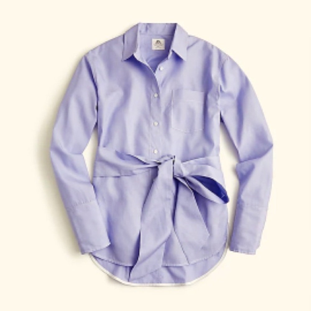 J Crew blue Oxford shirt with tie waist